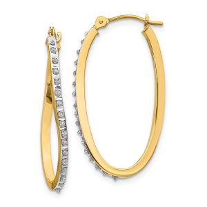14k Diamond Fascination Twist Hinged Hoop Earrings