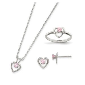Sterling Silver Childs 15" Necklace, Earrings and Size 3 Ring Set